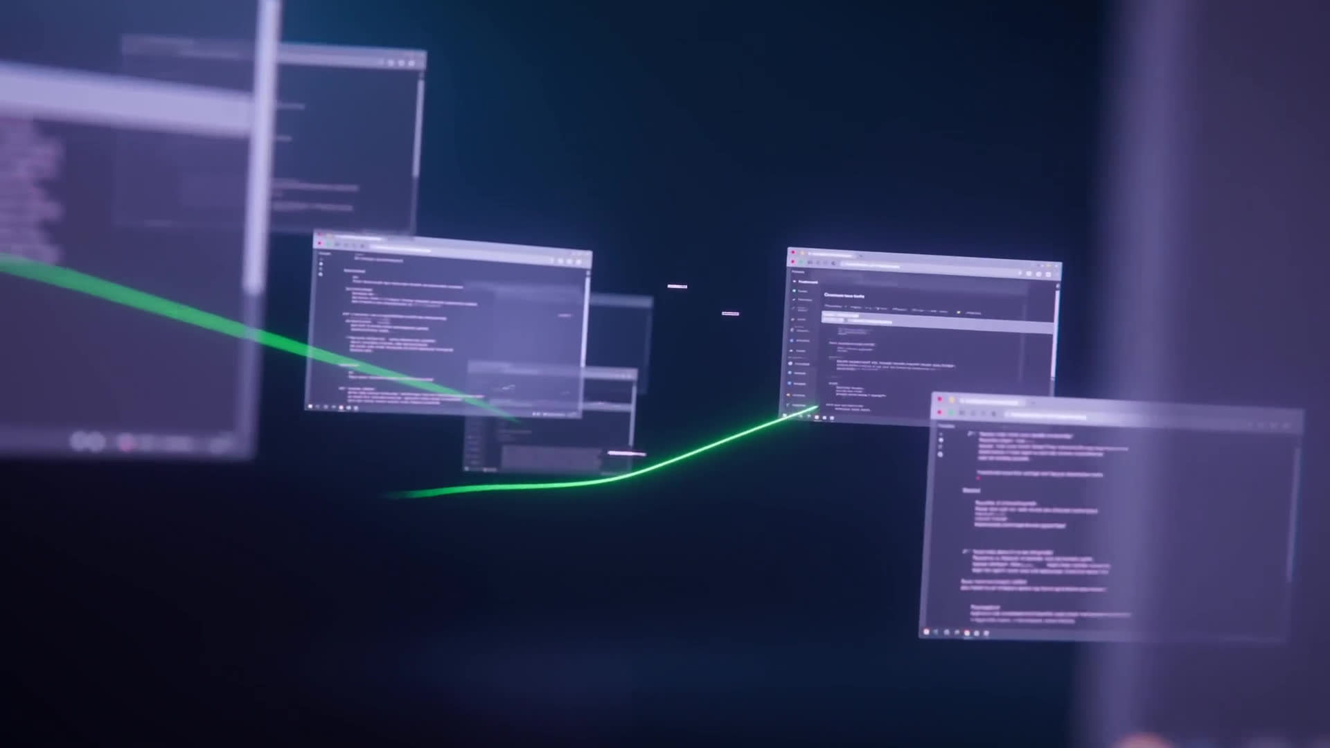 NarWal: a dark browser window being watched, a thread of light tracing clicks that settle into ticket cards